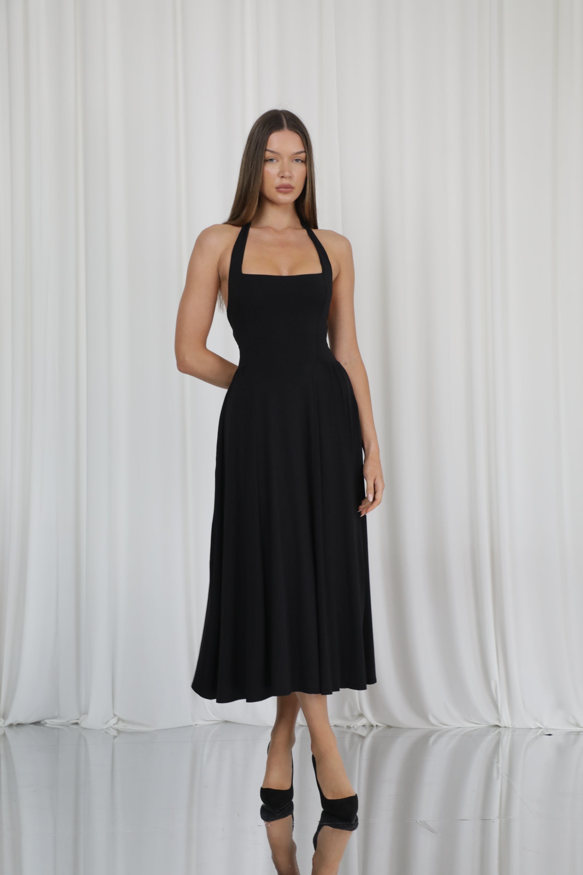 zulu midi dress Zulu Linen Wrap Dress in Black LUXMII